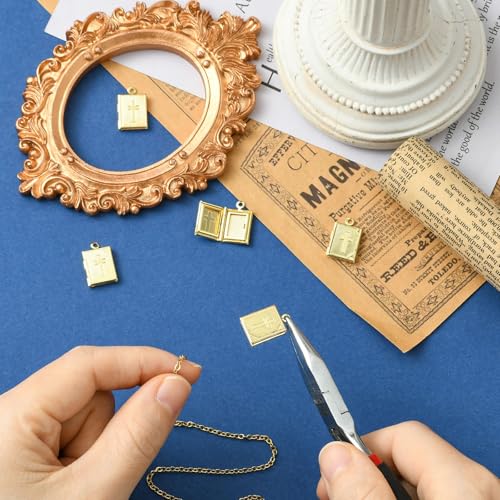 KitBeads 5Pcs Bible Book Charms Brass Gold Plated Religious Photo Frame Locket Pendants for DIY Memorial Necklaces Keychains Jewelry Making Crafts
