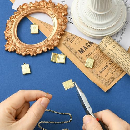 KitBeads 5Pcs Bible Book Charms Brass Gold Plated Religious Photo Frame Locket Pendants for DIY Memorial Necklaces Keychains Jewelry Making Crafts