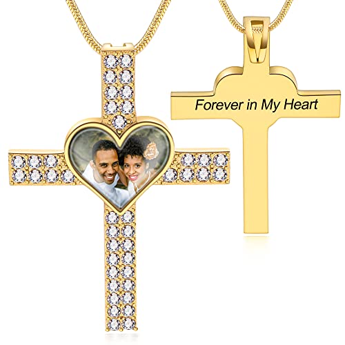 Farfume Personalized Photo Necklace for Women/Men, Memorial Jewelry Gifts | Holds 2 Pictures Pendant, Custom Engraved Text, Beautiful Locket for Girls, Durable Stainless Steel, Mothers Day Gifts - color: Heart-Gold