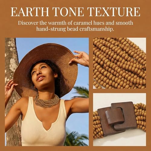 Coiris Beaded Strand Necklace for Women Boho Chunky Beaded Strand Necklace Bohemian Summer Beach Necklace Jewelry for Women(N0059-Black) - color: Wood