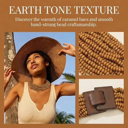 Coiris Beaded Strand Necklace for Women Boho Chunky Beaded Strand Necklace Bohemian Summer Beach Necklace Jewelry for Women(N0059-Black) - color: Wood