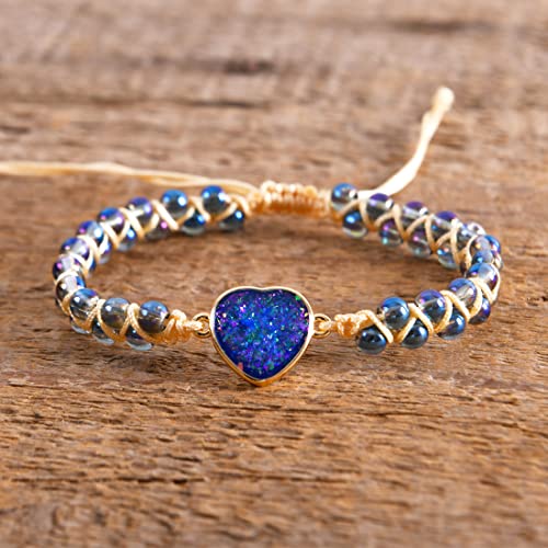 YGLINE Stone Bead Yoga Meditation Bracelet Healing Crystal Double Layer Natural Gemstone Beaded Relax Anxiety Bracelets for Women Men - color: navy blue