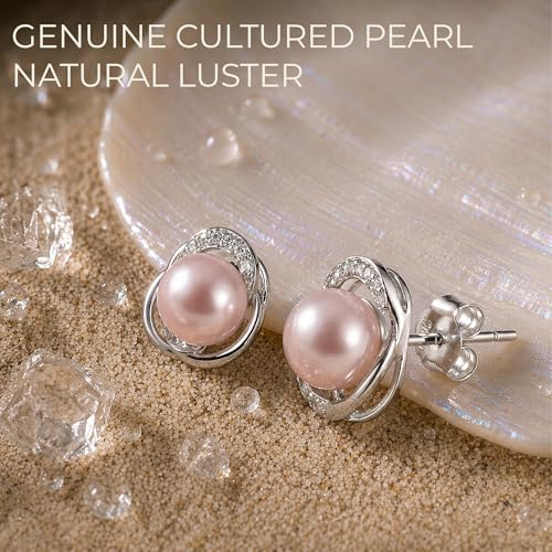 THE PEARL SOURCE 8mm & 9mm Freshwater Cultured Pearl & Cubic Zirconia Johnson Pendant & Earrings for Women - color: Pink
