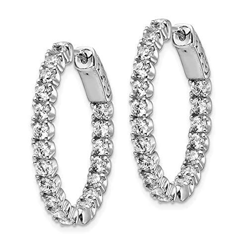Solid Real 925 Sterling Silver CZ Cubic Zirconia Oval Inside-Out Hoop Earrings - 27mm x 22mm