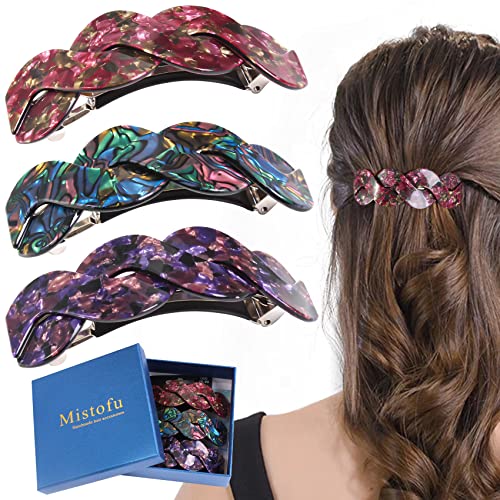 Mistofu Women's Hair Barrettes - Elegant French Retro Accessories for Thick Hair Daily Wear (3pcs Large) - color: mahua10