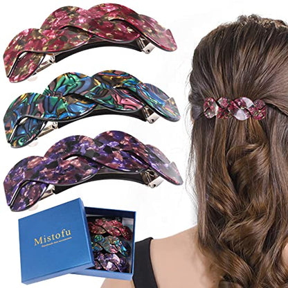 Mistofu Women's Hair Barrettes - Elegant French Retro Accessories for Thick Hair Daily Wear (3pcs Large) - color: mahua10