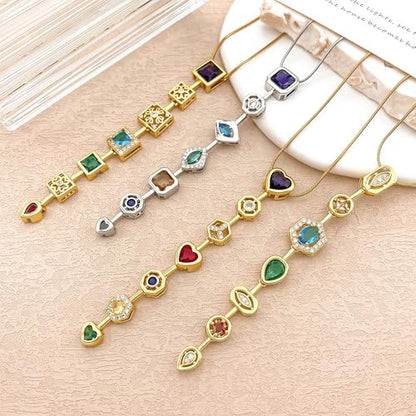 18K Gold Plated Seven Chakra Necklace for Women, Dainty Y Necklace Lariat Drop Pendant, Crystal Healing Yoga Jewelry Gifts - color: Gold 03