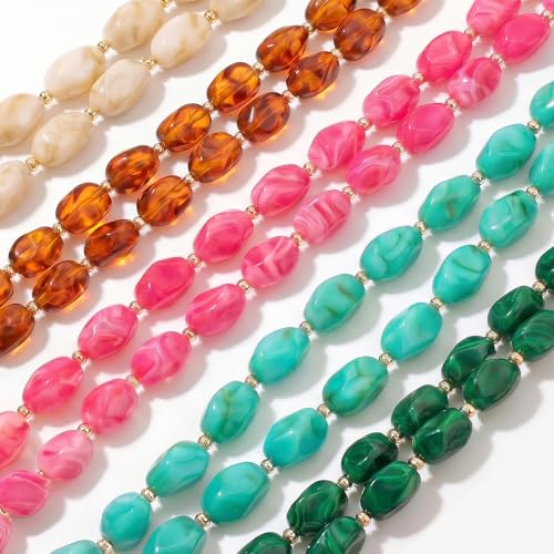 Boho Chunky Beaded Necklace for Women Lightweight Resin Beads for Summer Beach & Vacation Trendy Statement Jewelry Gift for Her - color: Dark Green