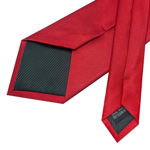 JEMYGINS Formal Necktie Solid Color Tie and Pocket Square with Tie Clip Lapel Pin Sets for Men 4PCS - color: Red