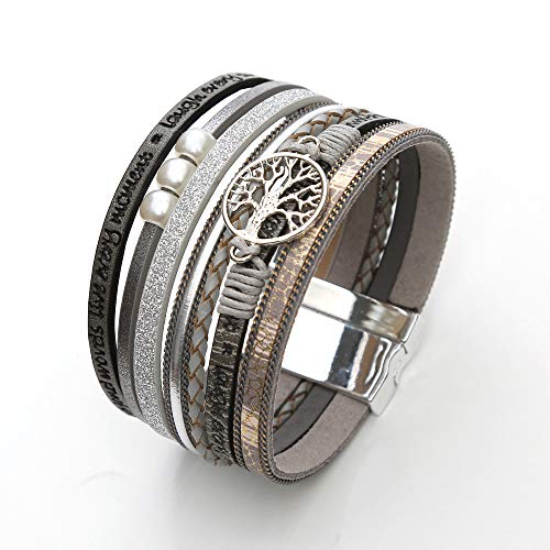 Fesciory Leather Wrap Bracelet for Women, Boho Western Layered Cuff Jewelry | Stackable Bracelets, Easy-On Clasp, Daily Wear, Pairs with Boho Western Outfits, Gift for Women - color: Grey1