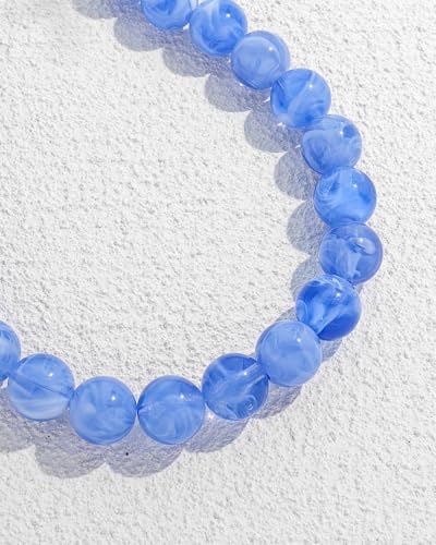 Chunky Beaded Choker Necklace for Women Boho Statement Necklace with Large Pearl Blue Brown Tone Resin Beads Summer Beach Jewelry Gifts - color: Light Blue