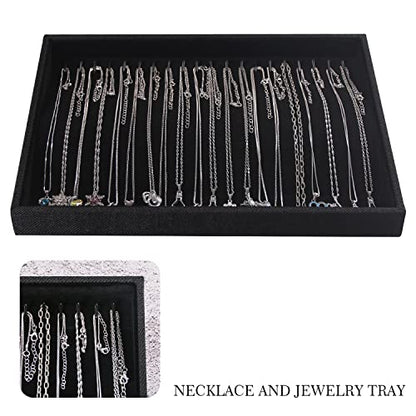 Julysky 2 Pcs/set Stackable Jewelry Organizer Trays，Necklace Tray+Necklace Tray, Jewelry Displays for Selling,Black - size: Necklace Tray + Necklace Tray