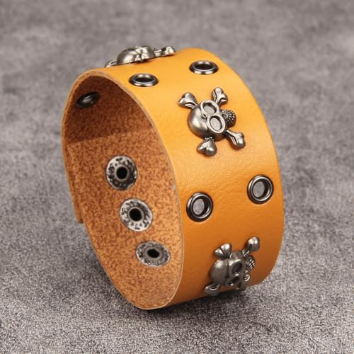 Jeilwiy Punk Leather Wristbands for Men Bracelets Handmade Wide Cuff Bangle Braided Jewelry Black Brown Adjustable - Punk Father's Gifts - color: HGB150-Orange