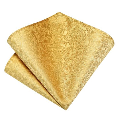 GUSLESON Paisley Tie Set for Men 3.15" Necktie Lapel Pin Hankerchief Cufflinks Set for Men - color: Gold -1