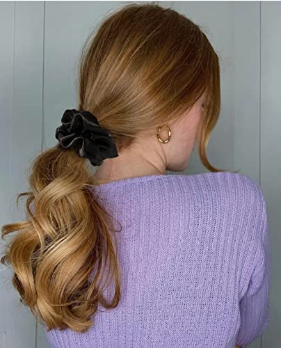 Scrunchies Soft Silk Elastics Bands Ponytail Holder Pack of 8 Neutral Scrunchies for Women & Girls - color: Black