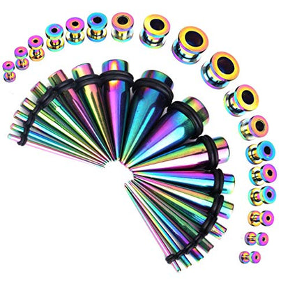 36pcs Ear Stretching Kit 14G-00G Surgical Steel Tapers Tunnels Gauges Set for Starter Women Men Expanders Body Piercing Jewelry… - color: Rainbow