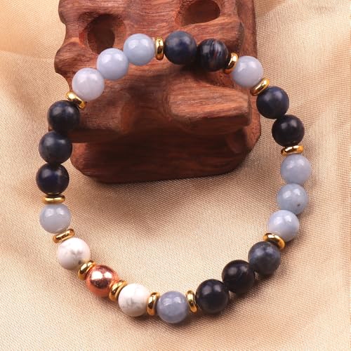 KSQS Healing Stone Bead Bracelet for Women, Natural Gemstones Balance Protection Bracelet, Spiritual Crystal Beads Bracelet Anxiety Relief with Meaning Card - color: Calming