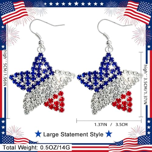Go Ho 4th of July Earrings for Women, American Flag Red White and Blue Sparkly Crystal Dangle Earrings, Patriotic Jewelry Accessories - color: Star