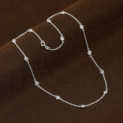 LeCalla 925 Sterling Silver CZ Station Necklace for Women | Italian Round Cubic Zirconia Station Chain Necklace (16, 18, 20, 24 Inches) - color: Sterling Silver, size: Length 24 Inches (Women's Opera Length)