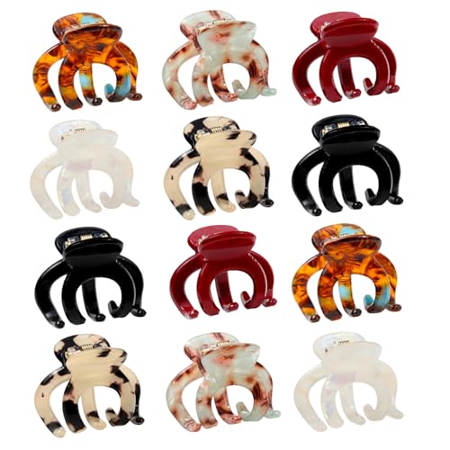 Mistofu 12PCS Small Hair Claw Clips for Women, Octopus Acrylic Jaw Clips | Cute Clip for Girls and Women,Stylish Thin Hair Accessories, Classic Hair Clip for Easy Styling - color: small hair clips 3
