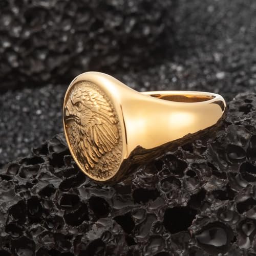 Mens Signet Ring Stainless Steel Lion Eagle Head Statement Rings Jewelry for Men Size 8/9/10/11/12/13 - style: Eagle