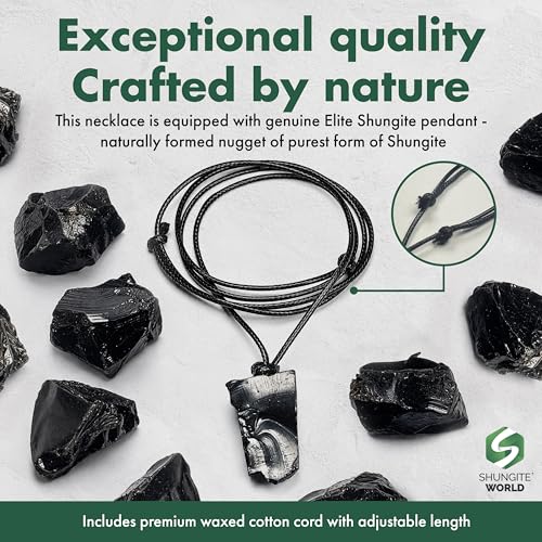 Shungite World Authentic Noble Elite Shungite Pendant Necklace Spiritual Energy Healing Stone Amulet for Men and Women Original Karelian Black Crystal Chakra Balancing and Grounding Jewelry