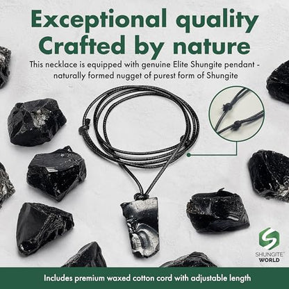 Shungite World Authentic Noble Elite Shungite Pendant Necklace Spiritual Energy Healing Stone Amulet for Men and Women Original Karelian Black Crystal Chakra Balancing and Grounding Jewelry