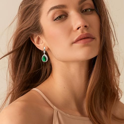 THUNARAZ Clip on Dangle Earrings for Women, Rhinestone Wedding Prom Jewelry | Clip Earrings Non-Pierced, Teardrop Dangle Earrings, Crystal Drop Earrings, Elegant Rhinestone Jewelry for Bride Bridesmaid - color: Silver Tone/Green Stone