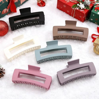 6 PCS 5 Inch Extra Large Claw Clips, Big Hair Clips for Thick Long Curly Hair, Durable Matte Strong Hold Hair Claw Clips, Non-slip Square Hair Clips for Women - color: Olive Green