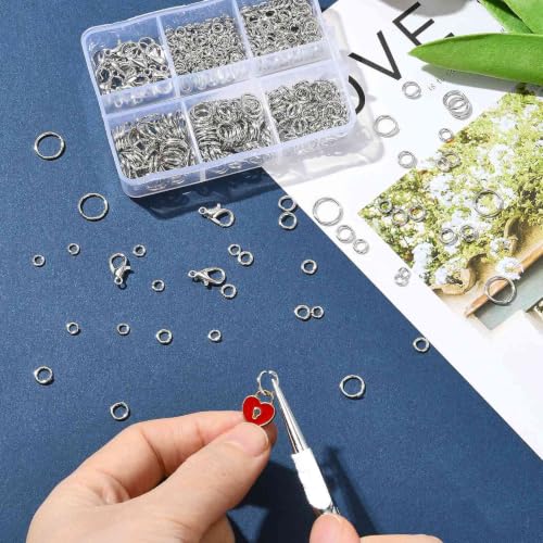 Jewelry Making Findings Kit with 5 Size Open Jump Rings, 20 Lobster Clasps | Complete Platinum Toned Jewelry Findings Kit with Packaging Box for DIY Crafts, Repair and Beading - color: Platinum