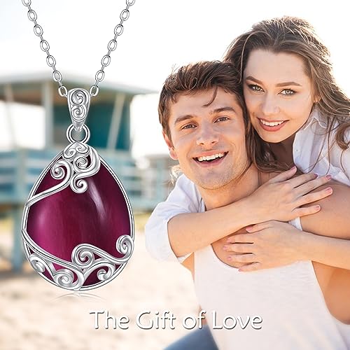 YAFEINI 925 Sterling Silver Moonstone Necklace Filigree Teardrop Pendant Necklace Jewelry for Women Girls - color: U-Amethyst teardrop necklace
