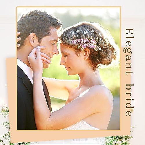 Cinaci 18 Pieces Bridal Wedding Party Prom Pearl Rhinestone Purple Flower Hair Side Combs Slides+U-shaped Flower Hair Pins+Twist Spiral Hairpins Floral Headpieces for Brides Bridesmaids Women Girls - color: Purple