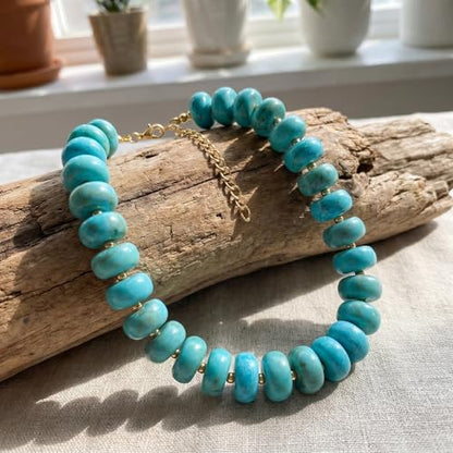 Chunky Acrylic Beaded Necklace for Women, Boho Oversized Disc Fake Turquoise Resin Bead Chain Statement Choker Lightweight Adjustable Summer Beach Jewelry Gift - color: Oversize Disc Blue