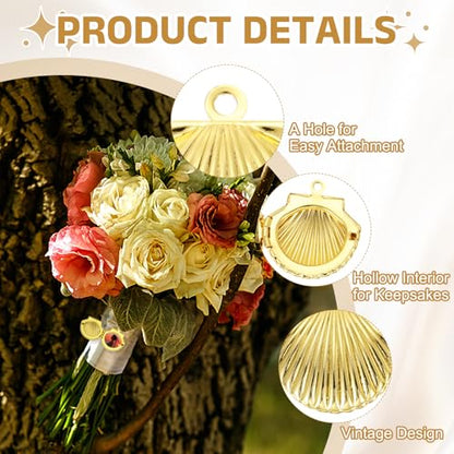 MECCANIXITY Custom Photo Locket Charm, Copper Retro Picture Locket Pendants for DIY Memorial KeyChains Necklace Bracelet Jewelry Making - color: Gold, style: Seashell