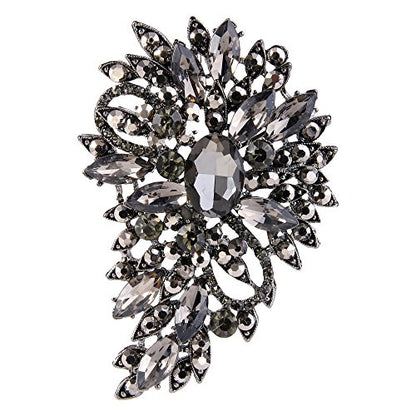 EVER FAITH Women's Austrian Crystal Wedding Flower Leaf Bouquet Brooch - color: Black Black-Tone
