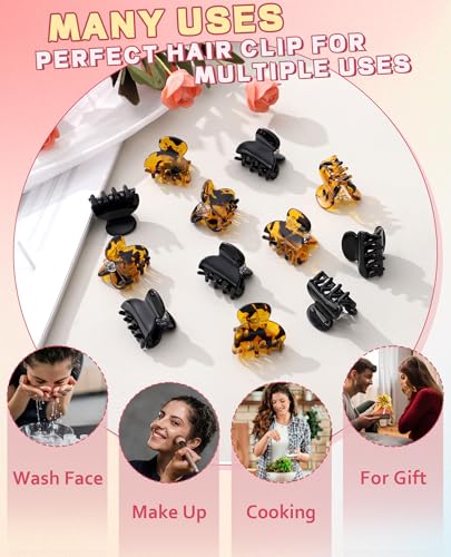 Molans 12 Pcs Small Hair Clips Mini Claw Jaw Clips Women Girls Thin Hair | Tiny Short Acrylic Cute Clips Non Slip Little Hair Accessories Clamps for Half Updo Styling Fine Hair Bangs Kids Toddlers - color: Black+Leopard