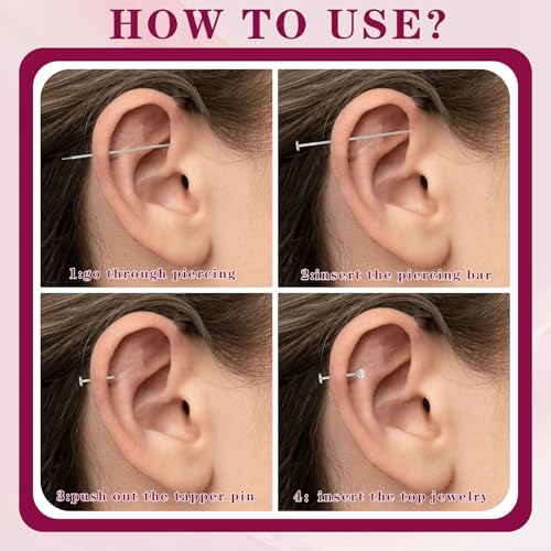 Piercing Tapered Ball Grabbing Tool for Jewelry Replacement - 14G 16G 18G 20G Stainless Steel Flat Back Earring Applicator Tool Threaded, Internal Threaded, External Threaded Body Piercing Insertion Needle Kit for Ear/Nose/Navel/Nipple/Lip/Eyebrow/Tongue