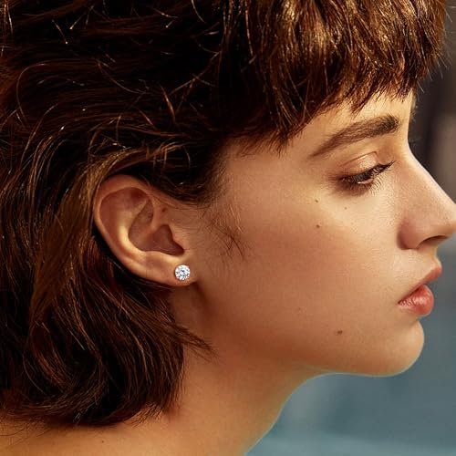 MILACOLATO S925 Sterling Silver Stud Earrings for Women Men Hypoallergenic 18K Gold Plated Cubic Zirconia Earrings Studs Brilliant Simulated Diamond Halo Earring for Sensitive Ears - style: 18K Rose Gold Plated - Medium Size CZ