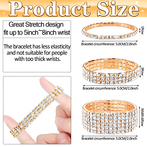 Hicarer 9 Pcs Rhinestone Jewelry Set for Women Rhinestone Necklace Bracelet Bangle Earring for Bride Wedding Party Accessory - color: Gold