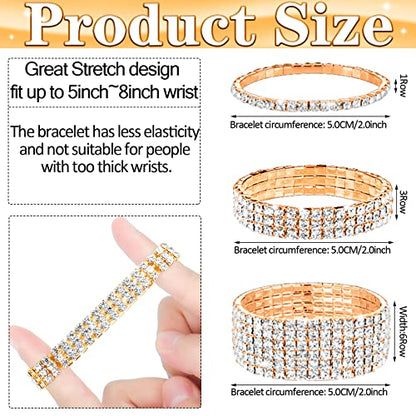 Hicarer 9 Pcs Rhinestone Jewelry Set for Women Rhinestone Necklace Bracelet Bangle Earring for Bride Wedding Party Accessory - color: Gold