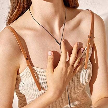 FOCALOOK Long Necklaces for Women, 14K Gold Plated Lariat Drop Bar Pendant | Hypoallergenic, 28"-30" Long Y-Shaped Chain, Layered Look, Minimalist Trendy Jewelry, Pairs Perfectly with V-Necklines - color: 02: V-Shape Black