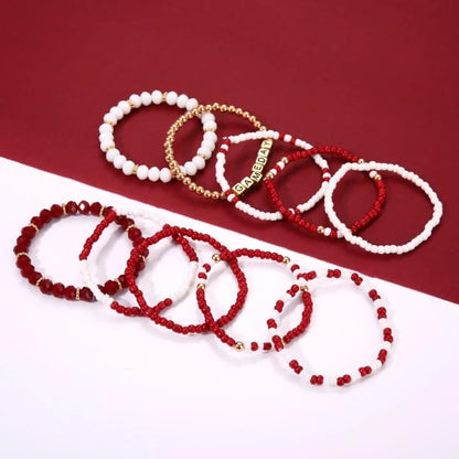 ZOLEAROPY Game Day Bracelets Stack Football Bracelets for Women Men Stackable Game day Bracelet Accessories Football Mom Outfit Jewelry Gifts - color: crimson white