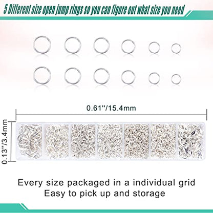 Jump Rings for Jewelry Making Kit, 1500 pcs Jewelry Repair Kit for Necklace Bracelet, Lobster Clasps and Closures Repair Supplies Kit with Pliers Tweezers-Silver - color: Silver
