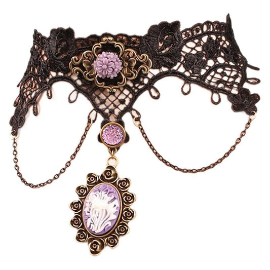 Elegant Gothic Lolita Lace Rose Choker Necklace Vintage Pearl Necklaces Halloween Victorian Lolita Costume Accessories Bridal Wedding - color: I