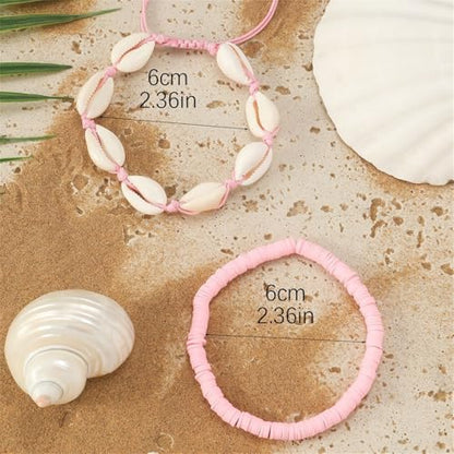 Shell Ankle Bracelet Set for Women,Boho Adjustable Beads Anklet Pack Natural White Shells Stack Stretch Seashell Pearl Starfish Bracelet Set Hawaiian Beach Vacation Foot Jewelry - style: L-Shell