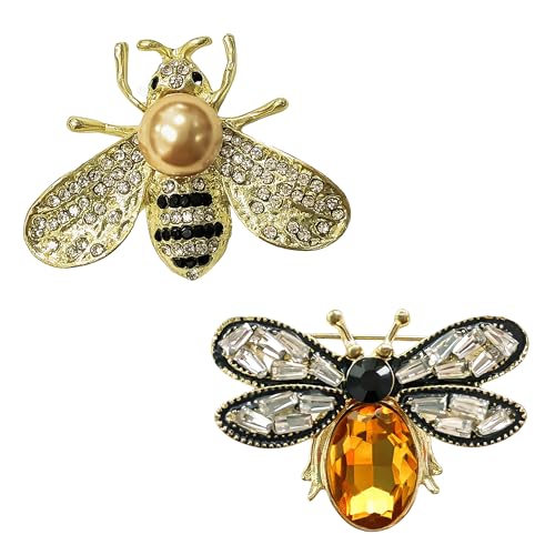 2pcs Rhinestone Brooch Pin for Women Dress Elegant Stylish Crystal Brooches Fashion Accessories Pins Lapel Boutonniere Ideas Wedding Christmas Birthday Jewelry Easter Gift - color: 21 Bee Gold/Yellow