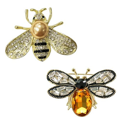 2pcs Rhinestone Brooch Pin for Women Dress Elegant Stylish Crystal Brooches Fashion Accessories Pins Lapel Boutonniere Ideas Wedding Christmas Birthday Jewelry Easter Gift - color: 21 Bee Gold/Yellow
