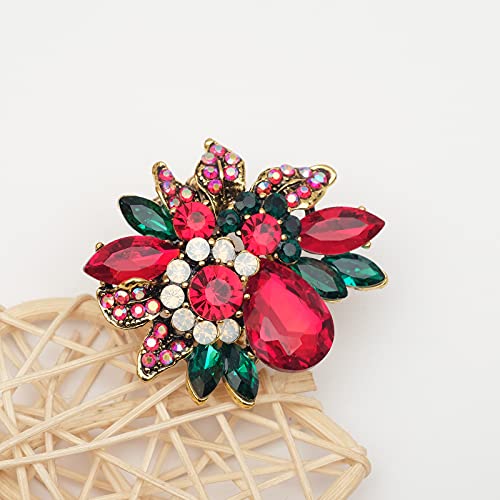CSY Luxury Froral Cocktail Statement Rings Stretch Adjustable Ring | Gorgeous Women's Austrian Crystal Leaves Flower Big Cocktail Statement Rings Stretch Adjustable Ring Jewelry Accessories - color: Red
