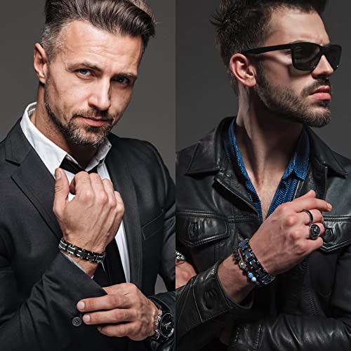 Holizaly Men's Stainless Steel Two Tone Square Link Bracelet, Black and Blue Ion Plated Black - color: Black