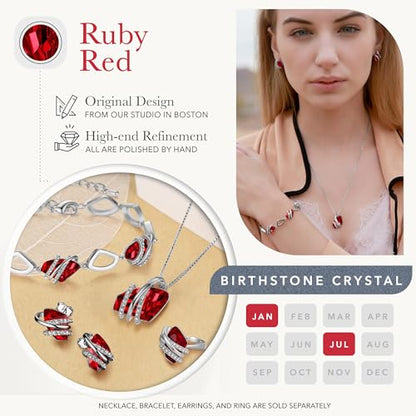 Gifts for Women, Wish Stone Stud Earrings with Birthstone Crystals, 18K Rose Gold Plated or Silver-tone - color: 201-January July-Ruby Red-Silvertone